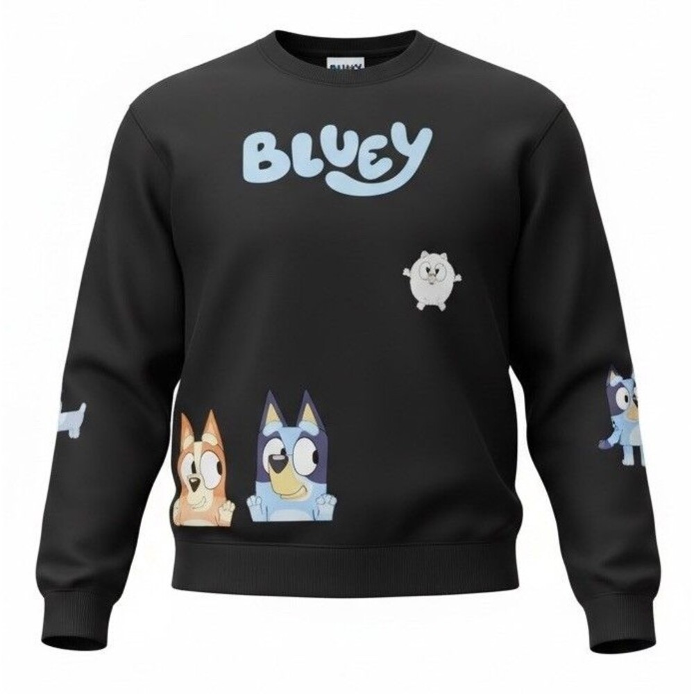 Bluey Bingo Disney Adult Small Crewneck Sweatshirt Black Graphic NWT Unisex